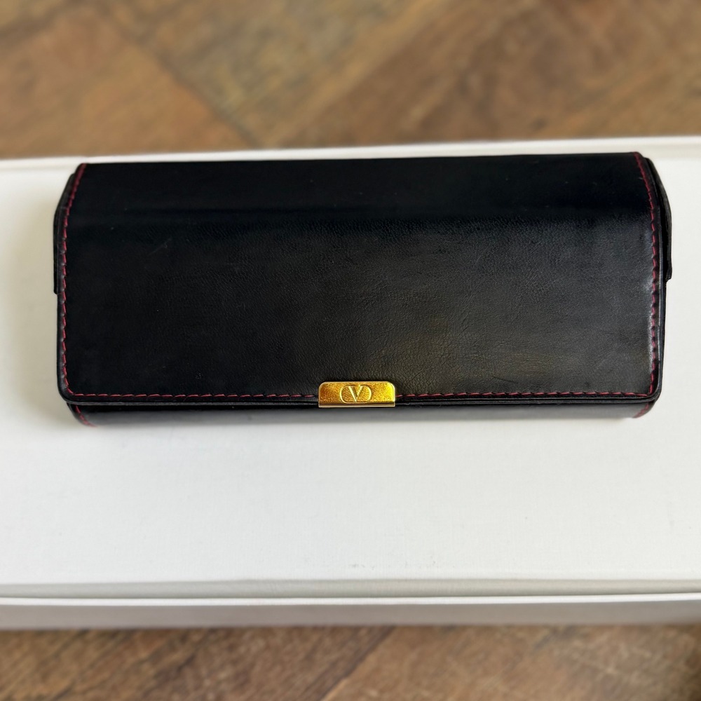 Valentino Les Lunettes Black‎ Leather Eyeglass Case Gold Hardware Made in Italy